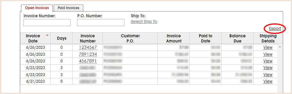 Open invoice Export