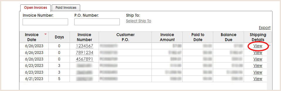 Open invoiceViewShip